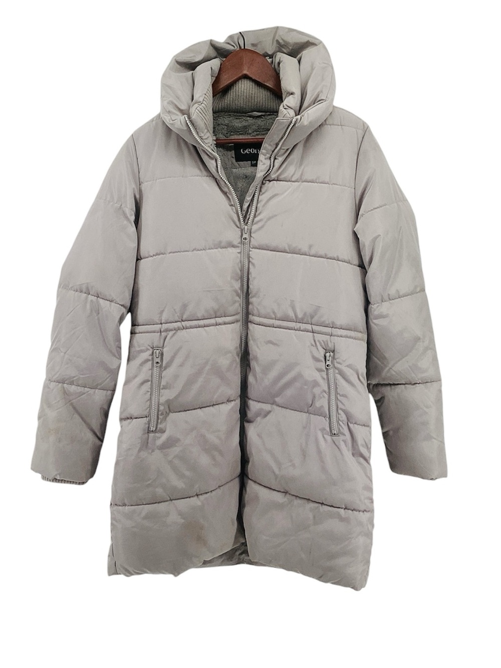 🦋 George Light Gray Quilted Puffer Coat, Size Small